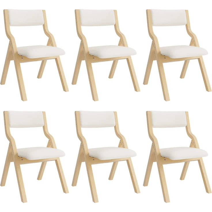 4 klappbare Esszimmerstühle, Esszimmerstühle aus Massivholz, bequem und atmungsaktiv, faltbar und verstaubar, geeignet für Esszimmer, Wohnzimmer, Café, moderner Stil, Leinen, Beige – Bild 18