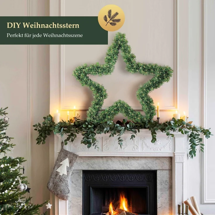 SALCAR 40 cm PVC Weihnachtsstern mit 200 grünen Zweigen - Realistische Weihnachtsdekoration für Kamin, Tür, Balkon oder Garten - Perfekt für Weihnachtsdekoration – Bild 2