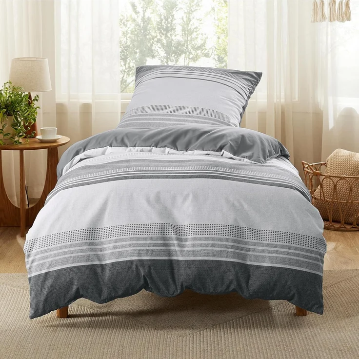BEDSURE Bettwäsche 135x200 2teilig Bettbezug - Bettwäsche-Sets Grau 135x200 cm mit Kissenbezug 80x80 cm, Wendebettwäsche Bedding Grau Gestreift Muster mit Reißverschluss – Bild 1