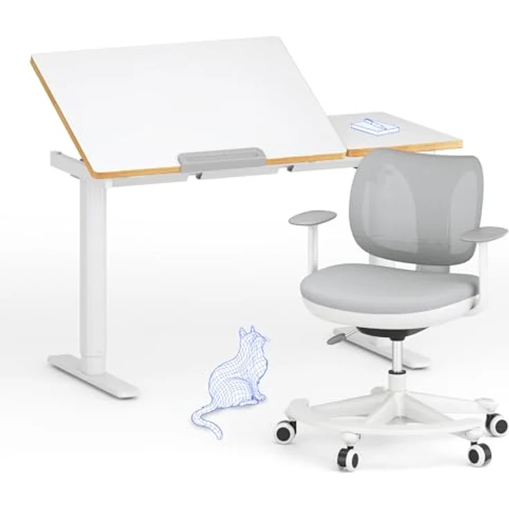 FlexiSpot Kinderschreibtisch, Elektrisch Höhenverstellbarer Schreibtisch mit neigbarer Tischplatte mit LED-Höhenanzeige, 3 Speicherplätzen, Kindersicherung, 110x52 cm (SK2 Kindertisch und Stuhl SET) – Bild 2