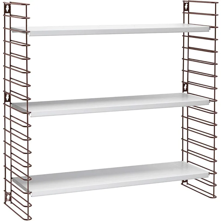 METALTEX 377605325 Bücherregal TOMADO mit 3 weißen Böden u. Seitengittern in bronze / Hängeregal / TOMADO-Regalsystem