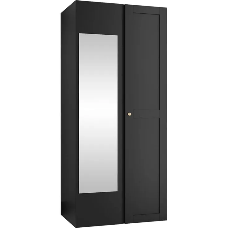Kleiderschrank Rotuni 2D mit Spiegel (Farbe: Schwarz)