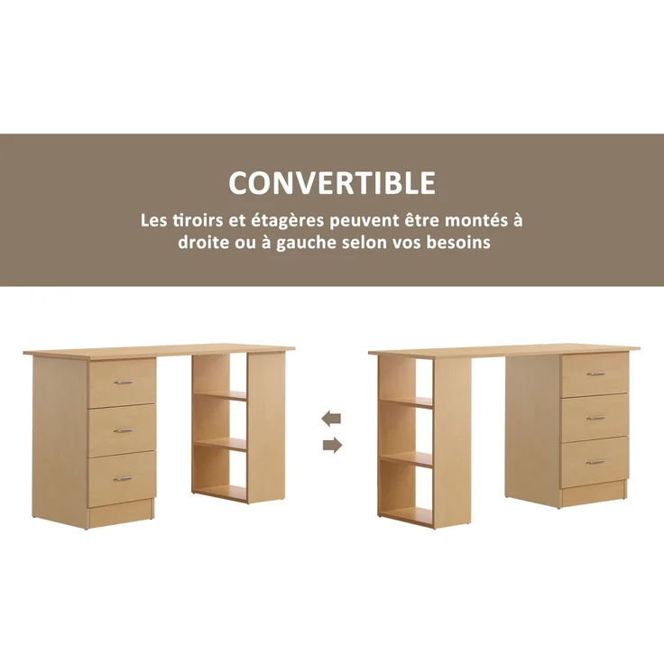 Schreibtisch mit Stauraum, Computertisch 120 x 50 cm, Computertisch mit Regalen und Schubladen, für kleine Räume, Schlafzimmer, helle Holzoptik – Bild 8