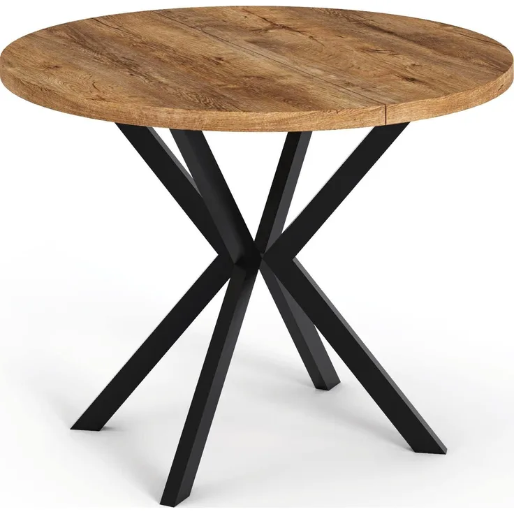 WFL GROUP Runder Ausziehbarer Esstisch - Loft Style Tisch mit Metallbeinen - 100 bis 180 cm - Industrieller Quadratischer Tisch für Wohnzimmer - Spacesaver - Eiche Lefkas - 100 cm