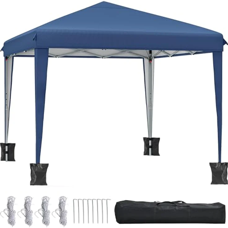 YITAHOME Pavillon 3 m x 3 m, Pop-up-Zelt mit Aufbewahrungstasche, 4 x Sandsäcke,vollständig wasserdicht, zusammenklappbarer Unterstand für Hochzeiten, Partys im Freien, Camping(blau) – Bild 1