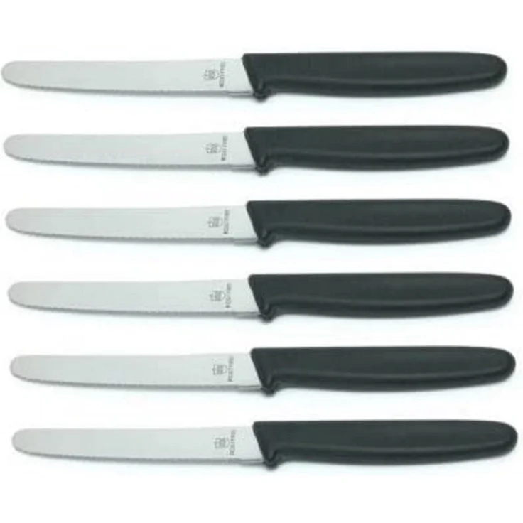 6 Stück Tafelmessser 10299 Menümesser Tischmesser Buttermesser Brötchenmesser / Klinge Eldelstahl rostfrei Wellenschliff / Griffe Kunststoff schwarz – Bild 3