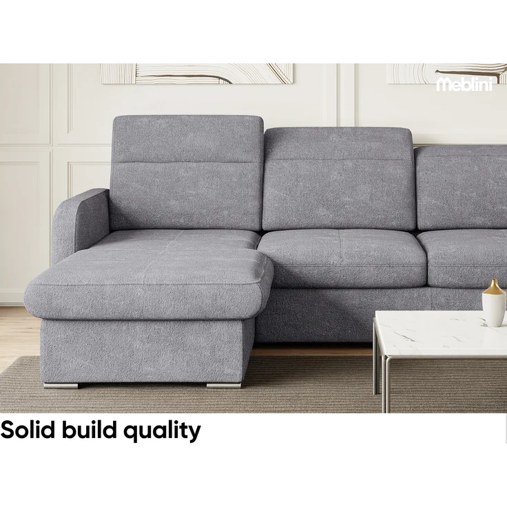 MEBLINI Schlafcouch mit Bettkasten - Ecksofa mit Schlaffunktion - Sofa mit Relaxfunktion und Kopfstützen - Couch L-Form - Eckcouch - Wohnlandschaft - EMERALD - 215x167x84cm - Dunkelgrau Webstoff – Bild 6