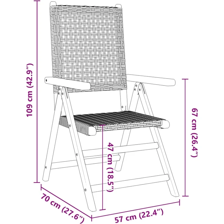 vidaXL Gartenstuhl Verstellbar 4 Stk. Grau Poly Rattan Massivholz 3214523 – Bild 9