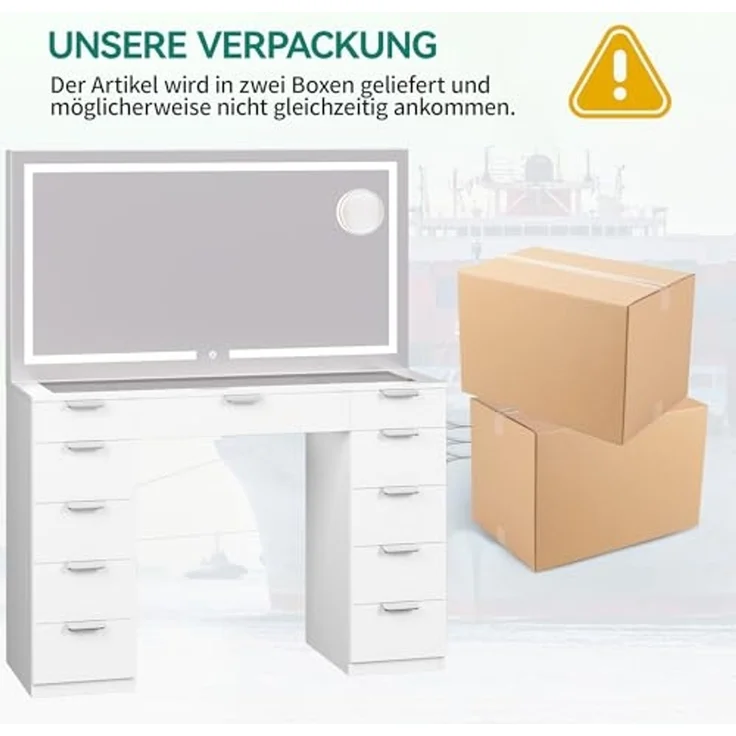 YITAHOME Schminktisch mit LED-Beleuchtung, 3 Farben mit Einstellbarer Helligkeit, Frisiertisch mit Spiegel für Make-up, Kosmetiktisch mit Steckdose, 11 Schubladen, modern, weiß – Bild 2