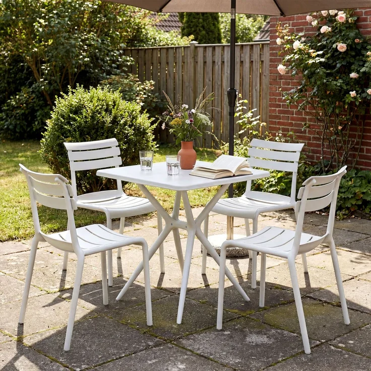 Gartenmöbel-Set KLARA mit 4 Stühlen - 190x190x82cm, Kunststoff, Weiß | Balkonset Gartenset Tisch mit Stühlen Bistroset Outdoor – Bild 3