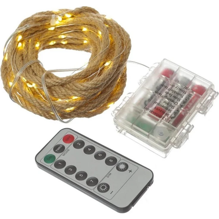 MARELIDA LED-Lichterkette Seil Jute maritim Deko Kordel Tau 200LED 10m Timer 8 Funkt. Outdoor, 200-flammig – Bild 5