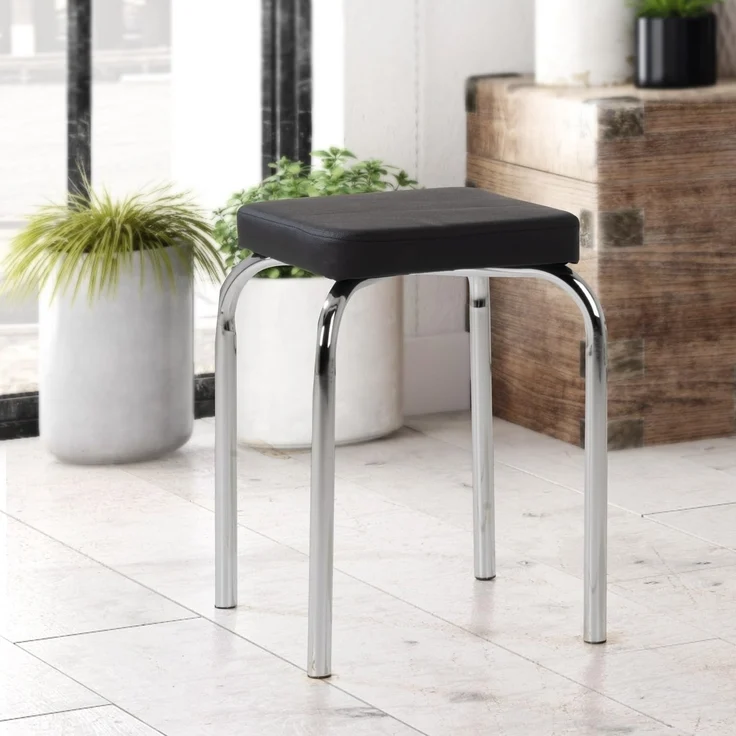 HAKU Sitzhocker Stapelhocker PIK, 4er Set, Schwarz, Kunstleder, stapelbar – Bild 2