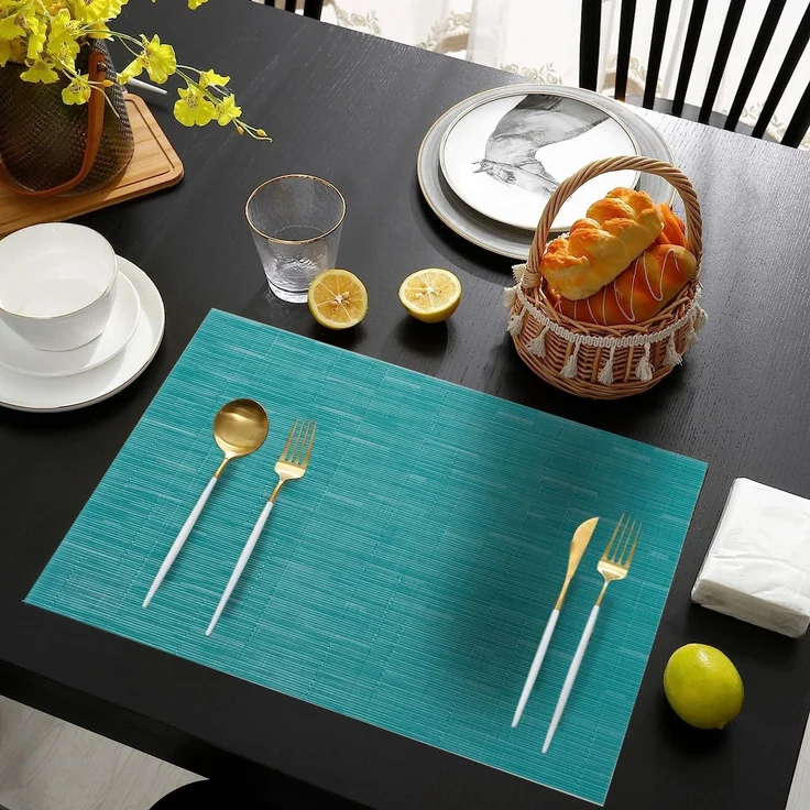 ABC Elegantes Esszimmer-Set, 6-teilig, 45 x 30 cm, abwaschbar, hitzebeständig, rutschfest, fleckenabweisend, für Küche und Esszimmer, blau – Bild 4