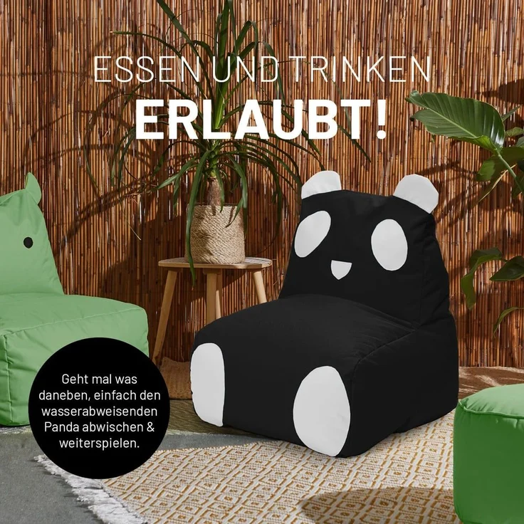 LUMALAND 'Animal Line Panda' Kindersitzsack, indoor & outdoor, Polyester schwarz / weiß, 180 l – Bild 5