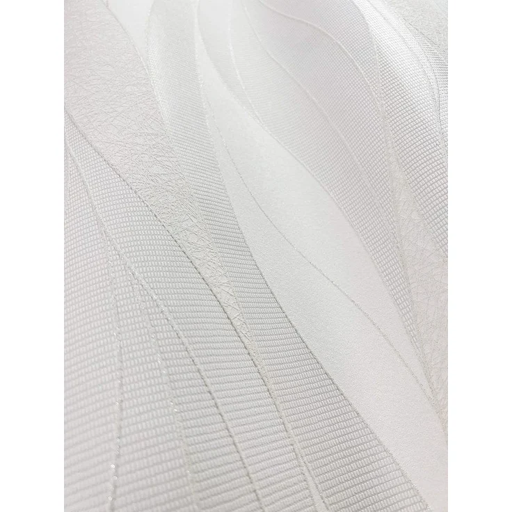 Newroom Vliestapete, Weiß Tapete Streifen Linien - Glitzertapete Geschwungene Linien Modern Modern Wellen Glitzer für Wohnzimmer Schlafzimmer Küche – Bild 2