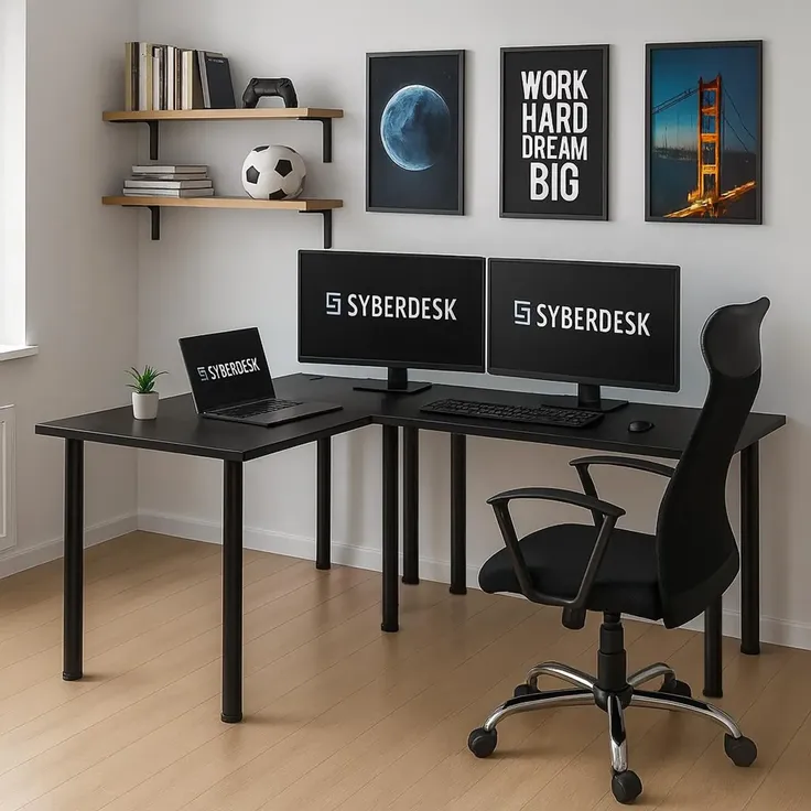 SyberDesk Gaming Pro Eckschreibtisch 197 x 132 cm – großer Computertisch, Eckschreibtisch, Schreibtisch für Büro & Gaming (links, schwarz) – Bild 2