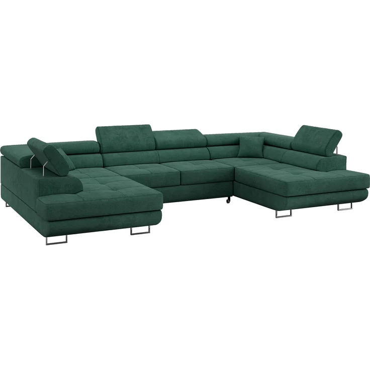 Ecksofa, Wohnzimmer U Couch, Polstersofa mit Bettkasten - GUSTAW-U - Grün Stoff – Bild 4