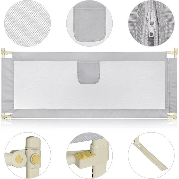 JEOBEST Bettschutzgitter Rausfallschutz Bett, Kinderbettgitter für Kinder, Babybettgitter, (3 St) 150/180/200cm, Rausfallschutz Bettgitter, Höhenverstellbar – Bild 3