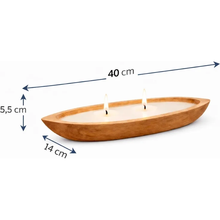 Individuelle CERO-Boat Kerzenschale aus Teakholz 40 cm | Natur Kerze Unikat – Bild 4