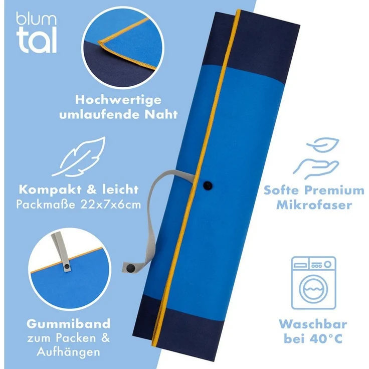 Blumtal Reisehandtuch Strandhandtuch 90x180 cm aus Mikrofaser - kompakt & schnelltrocknend, sandfrei mit Band - Mikrofaser Handtuch groß mit Wellen-Muster – Bild 3