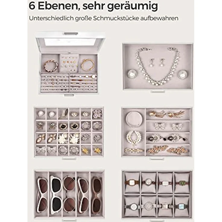 SONGMICS Schmuckkoffer, Schmuckkasten mit 6 Ebenen, Schubladen und Spiegel – Bild 4