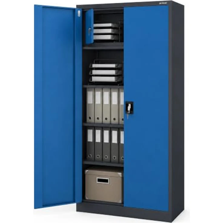 Jan Nowak Metallschrank abschließbar Aktenschrank Metall Büroschrank Ordnerschrank Archivschrank Stahlschrank mit Fachböden Schloss Stauraum für 48 Ordner Dokumente, 185 x 90 x 45 cm – Bild 1