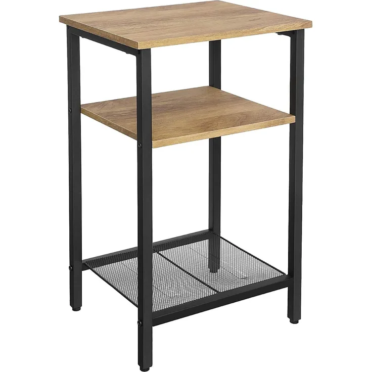 Vasagle Beistelltisch, Nachttisch, Kleiner Sofatisch, Schlafzimmer, Wohnzimmer, einfacher Aufbau, stabil, Stahlgestell, Industriestil, honigbraun-schwarz LET201B05, 34 x 29 x 58 cm