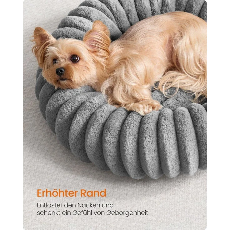 FEANDREA Hundebett, Katzenbett, Donut Kissen, waschbar, weiche Polsterung, rutschfest, grau – Bild 3