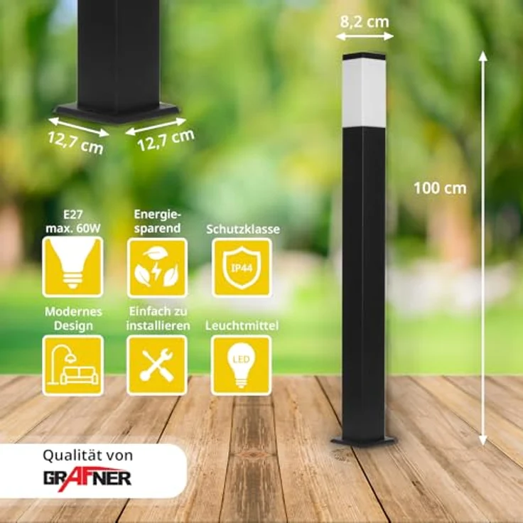 Grafner XL Wegeleuchte, 100 cm Höhe, Aluminium, E27, schwarz anthrazit, IP44, 360° Lichtschein, Gartenlampe für Außenbereiche – Bild 3