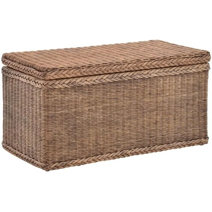 Krines Home Truhe Wäschetruhe mit Deckel Natur Rattan Truhe Aufbewahrung Rattantruhe (Wäschebox), mit herausnehmbarem Stoffinlett Truhenbank 80 x 40 x 40 cm – Bild 4