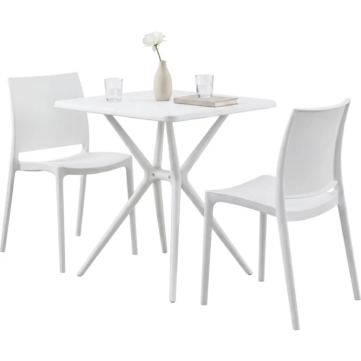 Gartenmöbel-Set GRETA mit 2 Stühlen - 156x72x81cm, Kunststoff, Weiß | Balkonset Gartenset Tisch mit Stühlen Bistroset Outdoor – Bild 1