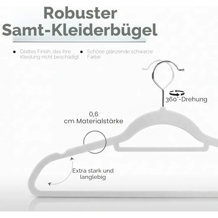 Utopia Home - Premium Kleiderbügel aus Samt (Weiß, 50er-Pack) – Bild 4