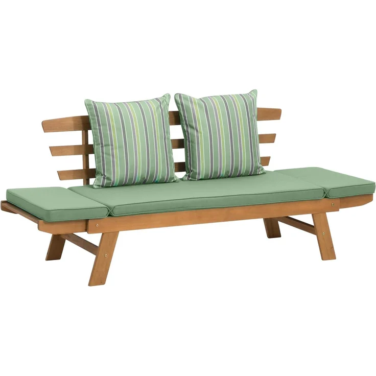 Greemotion 'Hawaii' Multifunktionsbank, klappbare Armlehnen, Akazienholz FSC® natur / grün, 198 x 78 x 68 cm – Bild 3