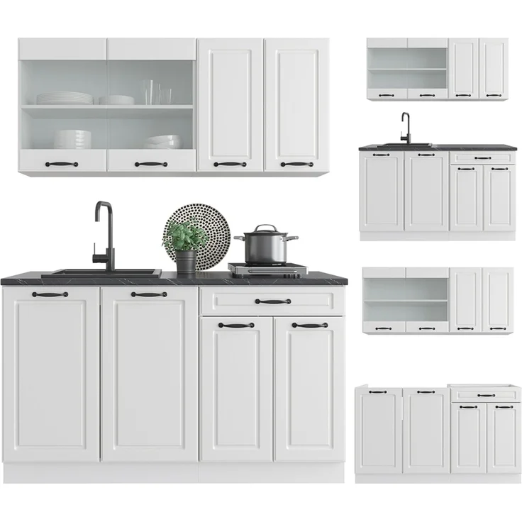 Singleküche R-Line Weiß Landhaus/Weiß 140 cm , AP Marmor Vicco – Bild 6