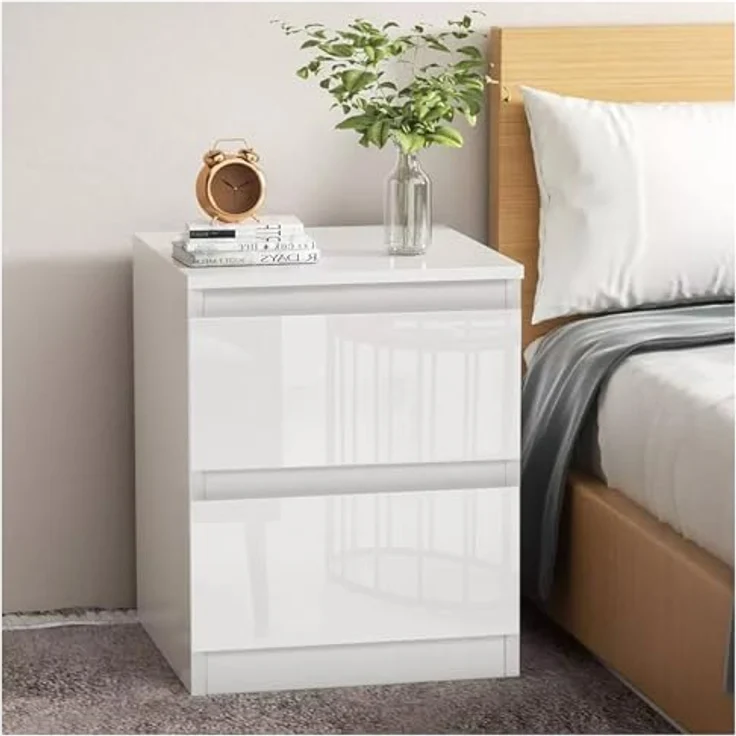 HTI-Living Nachttisch Kenji, Hochglanz Weiß, geräumige Schubladen, Maße B/H/T 33 x 41 x 32 cm – Bild 1