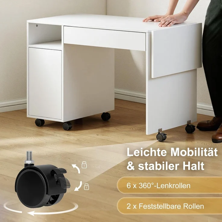 HOMCOM Schreibtisch Aufbewahrungstasche (Klappschreibtisch, 1-St, Platzsparend Computertisch), für Arbeitszimmer, Wohnzimmer, Weiß – Bild 7
