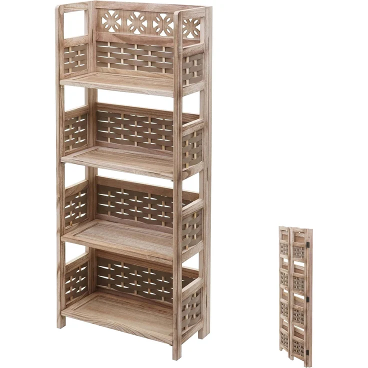 MCW Regal K86, Klappregal mit 4 Regalböden, braunes Polyrattan-Geflecht, platzsparend und komplett montiert