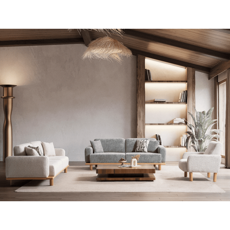 Sitzgruppe/Sofa Set - Wohnzimmergarnitur "Gardenia" 3+3+1-Grau/Weiß