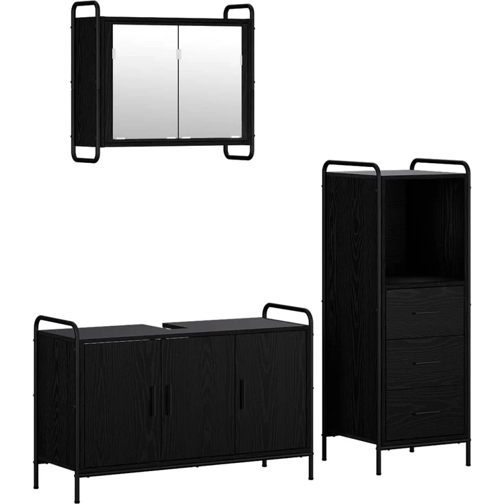 vidaXL Badezimmerschrank-Set 3 Stk. Schwarz Eichen-Optik 3444525 – Bild 2