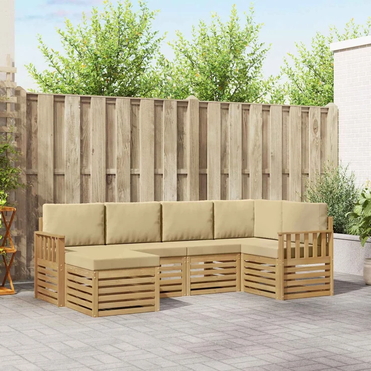 vidaXL Outdoor-Sofagarnitur 6 stk. 5-Sitzer Weiß und Beige Polyester 3392108 – Bild 1