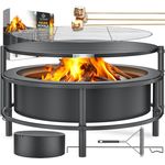 KESSER® Feuerschale mit Grillrost Ø65cm Feuerkorb 0,6mm Kaltveredelter Stahl | mobile Feuertonne mit Reifen | Holz & Kohle Feuerstelle inkl. 60cm Feuerhaken aus Gusseisen, Ø52cm, Bürste & Cover Schwarz