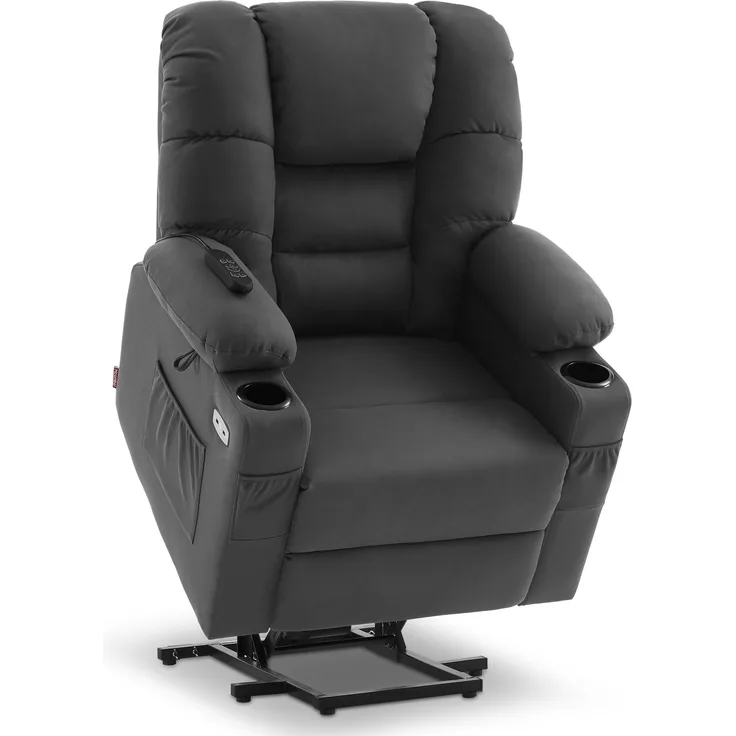 M MCombo elektrische Aufstehhilfe Relaxsessel 7550, mit 3 Motoren getrennt verstellbar, Liegeposition bis 170°, verlängerte Fußstütze, USB, für Senioren Wohnzimmer (Dunkelgrau-Mikrofaser)