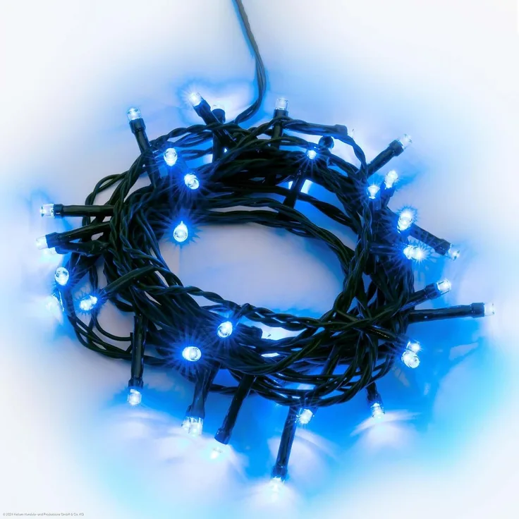 hellum LED Lichterkette außen, 80 LED Lichterkette outdoor strom 7,9m, mit Timer, Lichtfarbe blau, mit Stecker Außenlichterkette