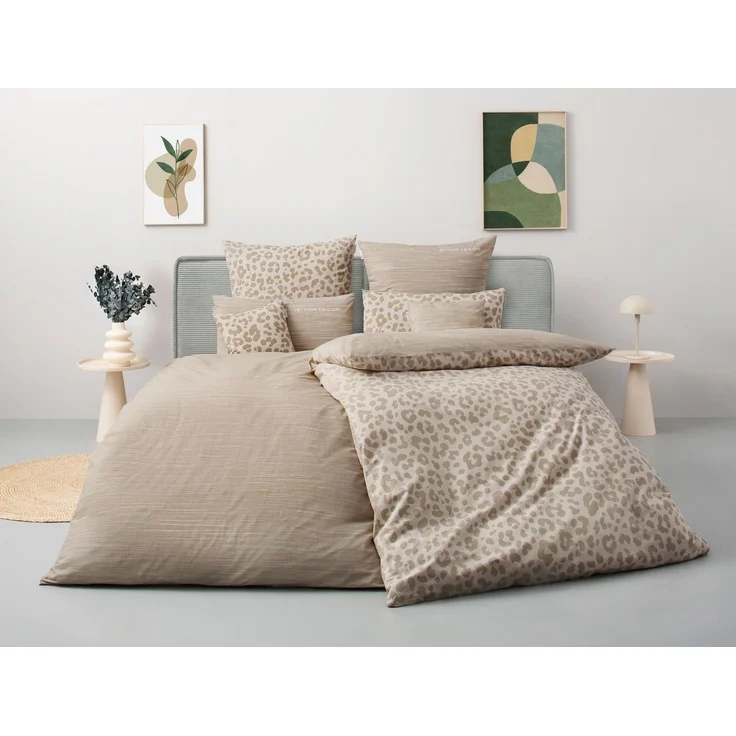 TOM TAILOR HOME Bettwäsche Ellja in Gr. 135x200 oder 155x220 cm, Leo Design, Bettwäsche-Set, Biber, 3 teilig, 100% Baumwolle, Animal Print, Marken-Bettwäsche mit Reißverschluss – Bild 1