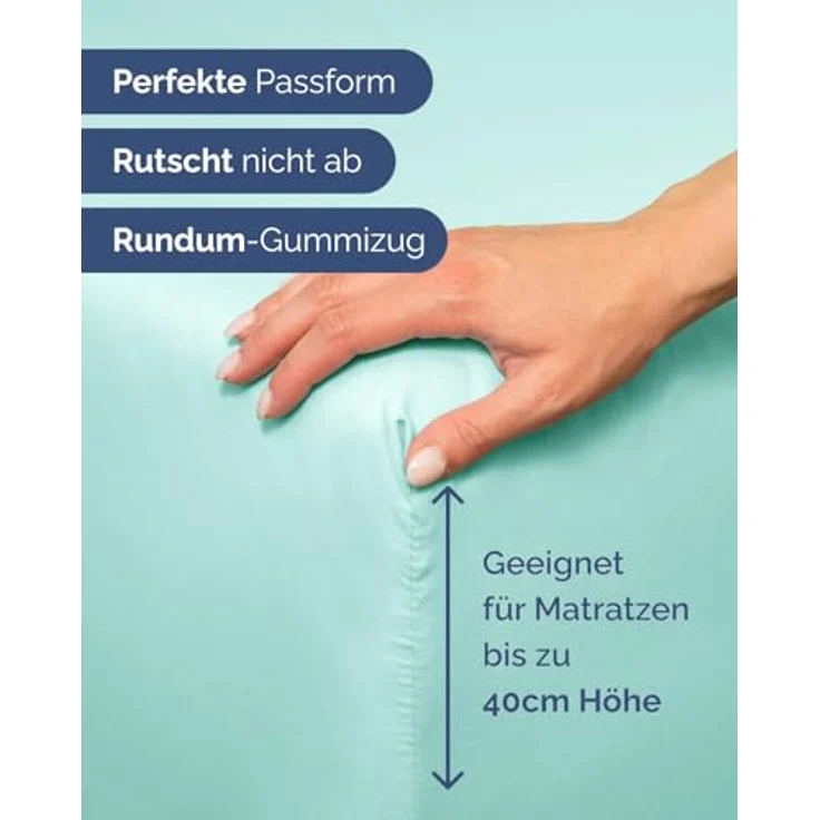 CGK Unlimited Spannbettlaken 120x190 - Mikrofaser Spannbetttuch 40cm (16"), Spa-Blau, OEKO-TEX 100 zertifiziert, pflegeleicht, knitterfrei – Bild 3