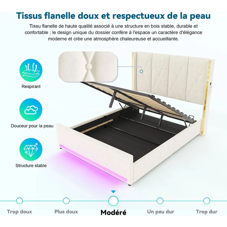 TavilaEcon Boxspringbett Veloursbett mit hohem Kopfteil, Seitentaschen & USB beige Liegefläche 160 × 200 cm – Bild 9