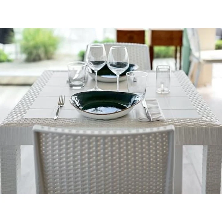 Dmora - Tisch im Freien Marte, Fester quadratischer Regal, Mehrzweck-Gartentisch in Rattan-Optik, 100% Made in Italy, 80x80h74 cm, Weiß – Bild 5