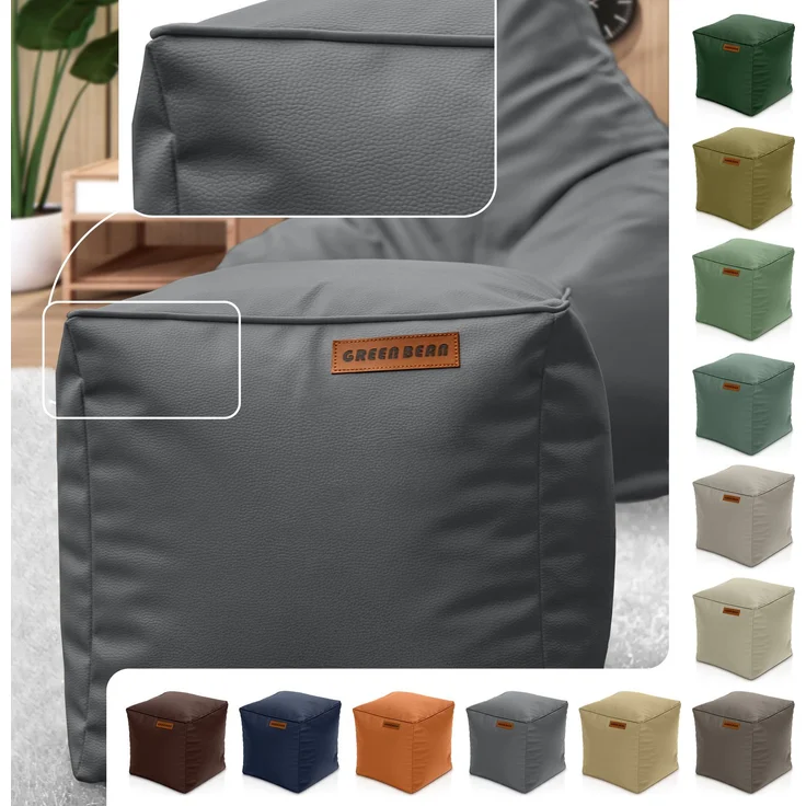Green Bean® Sitzhocker aus Kunstleder - Pouf mit EPS Perlen Füllung - 40 x 40 cm - perfekte Ergänzung zum Sitzsack - Grau – Bild 2