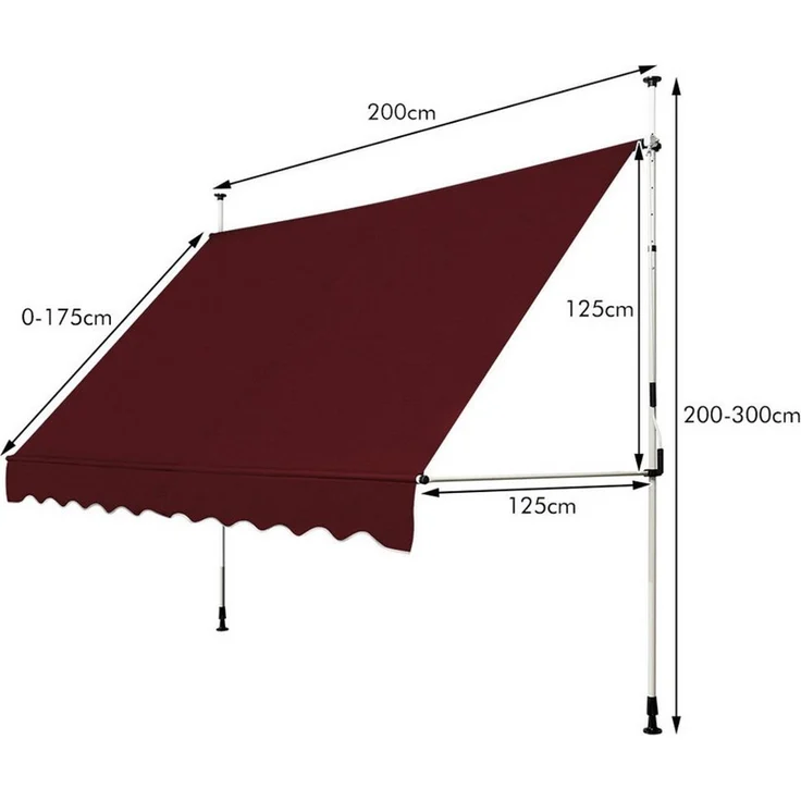 COSTWAY Klemmmarkise 150cm breit, höhenverstellbar 200-300cm, Rot – Bild 2