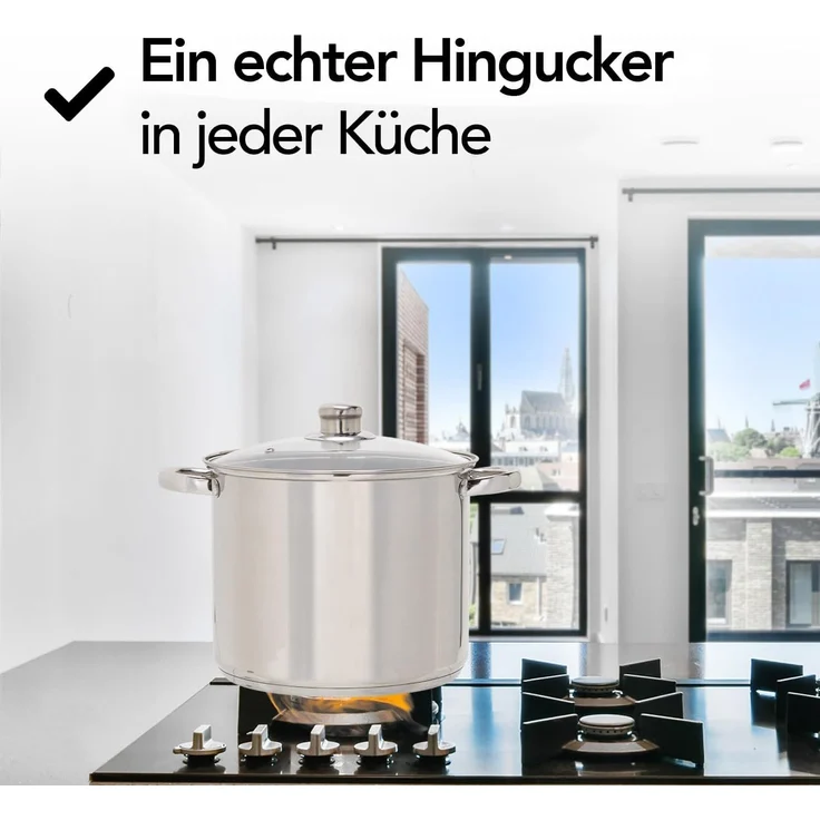 Brixy Suppentopf Stampftopf - Glasdeckel - 16,5L - 30 CM - Induktion Gas Keramik - Spülmaschinenfest - Edelstahl – Bild 3